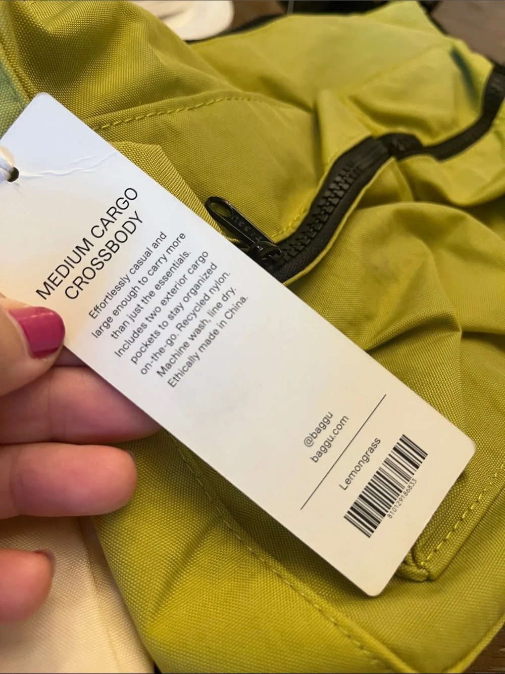 New With Tags Baggu Medium Cargo Crossbody - Lemongrass